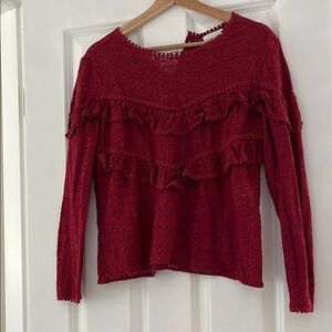 Sezane Red Lace Blouse
